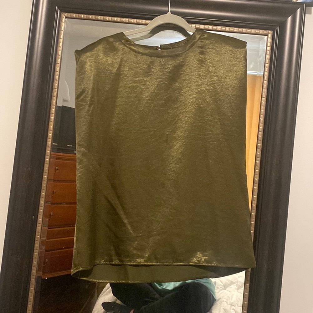 Boutique Padded, Silk Green Blouse, Large